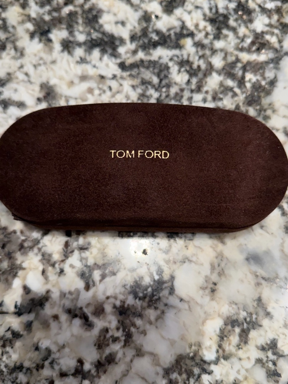 Tom Ford Dark Brown Suede Glasses Case with Gold Logo